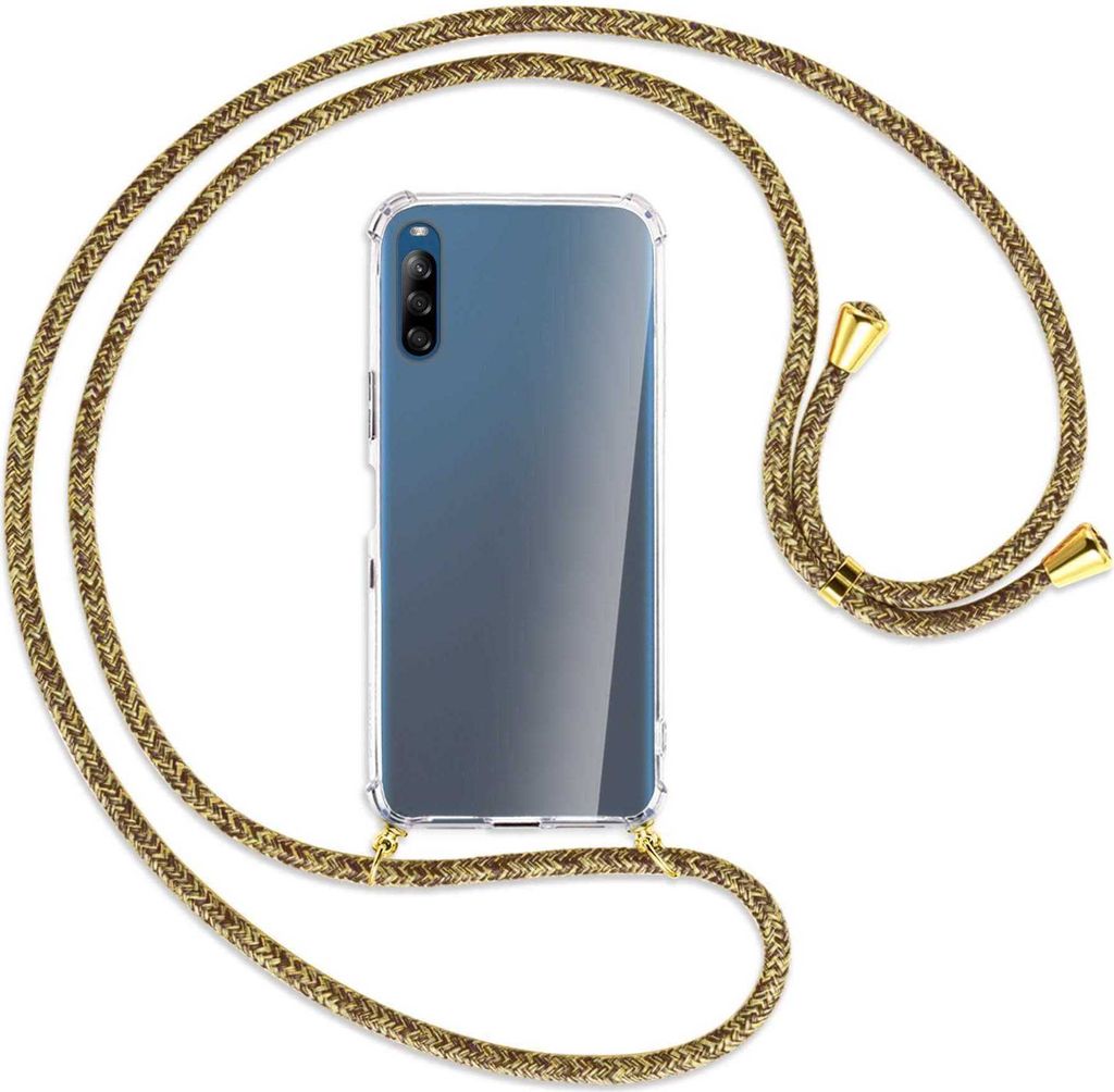 Handykette Backcover-Schutzhülle mit Band (Metall goldfarben) für Sony Xperia L4 - braun+beige