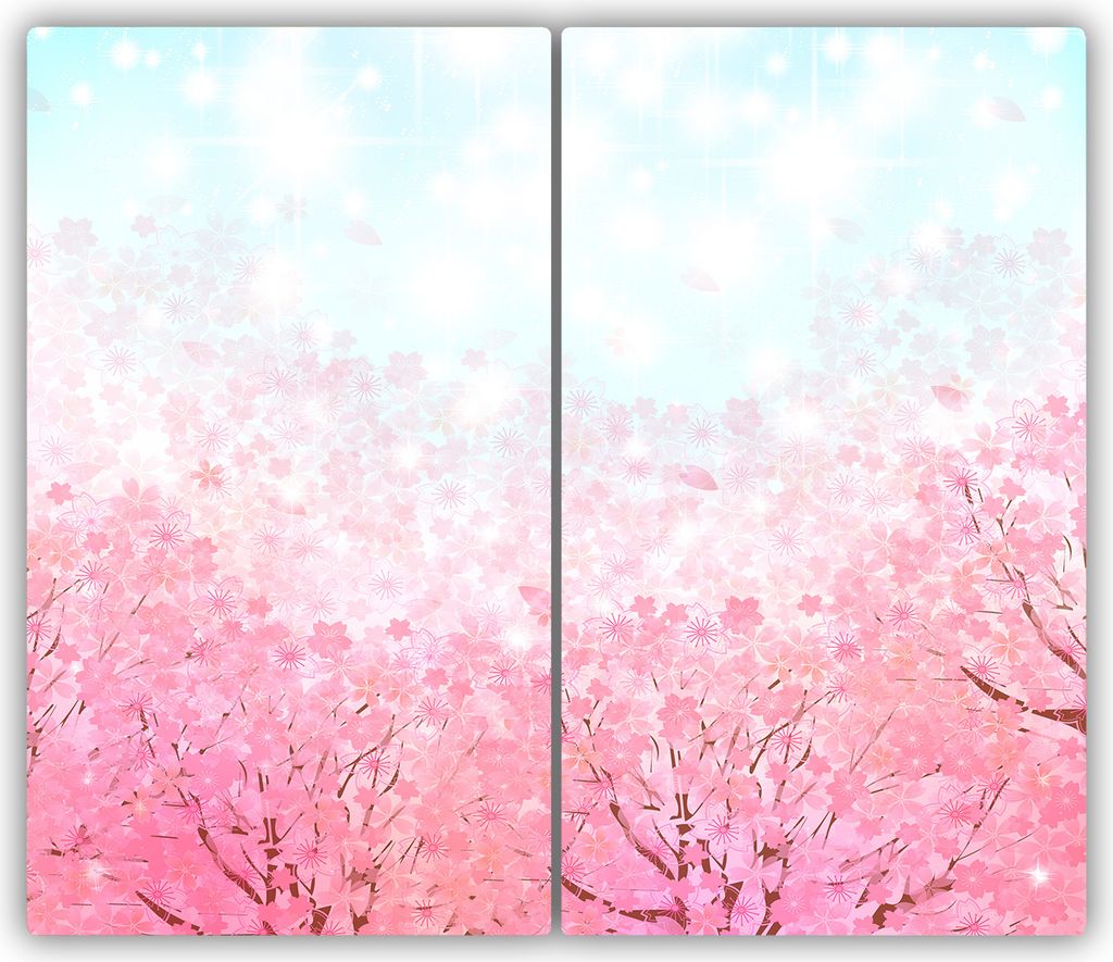 Tulup Glas-Herdabdeckplatte - 2x30x52cm - Glaskeramikkochfeld-Abdeckung Spritzschutz Zweiteilig Kirschblüten