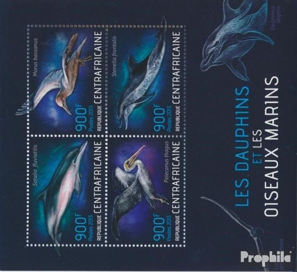 Briefmarken Zentralafrikanische Republik 2013 Mi 4316-4319 Kleinbogen (kompl. Ausgabe) postfrisch Delfine und Vögel