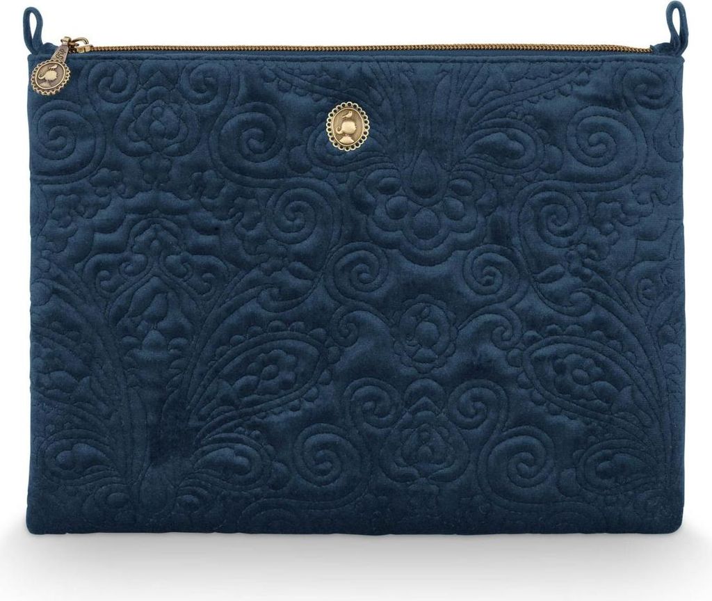 Pip Studio Charly Cosmetic Flat Pouch Large Velvet Quiltey Days Farbe Blue 30x1x22cm