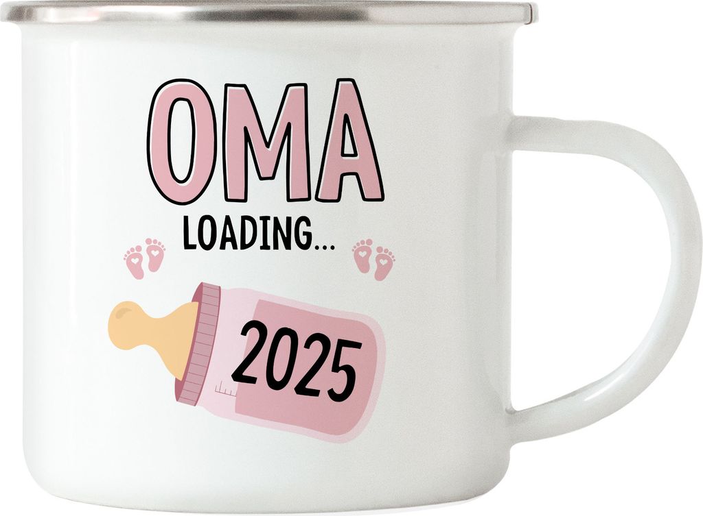 Oma Loading 2025 Emaille Tasse Geschenk Werdende Oma Babynews Mit Ladebalken Schwangerschaft Geschenkidee