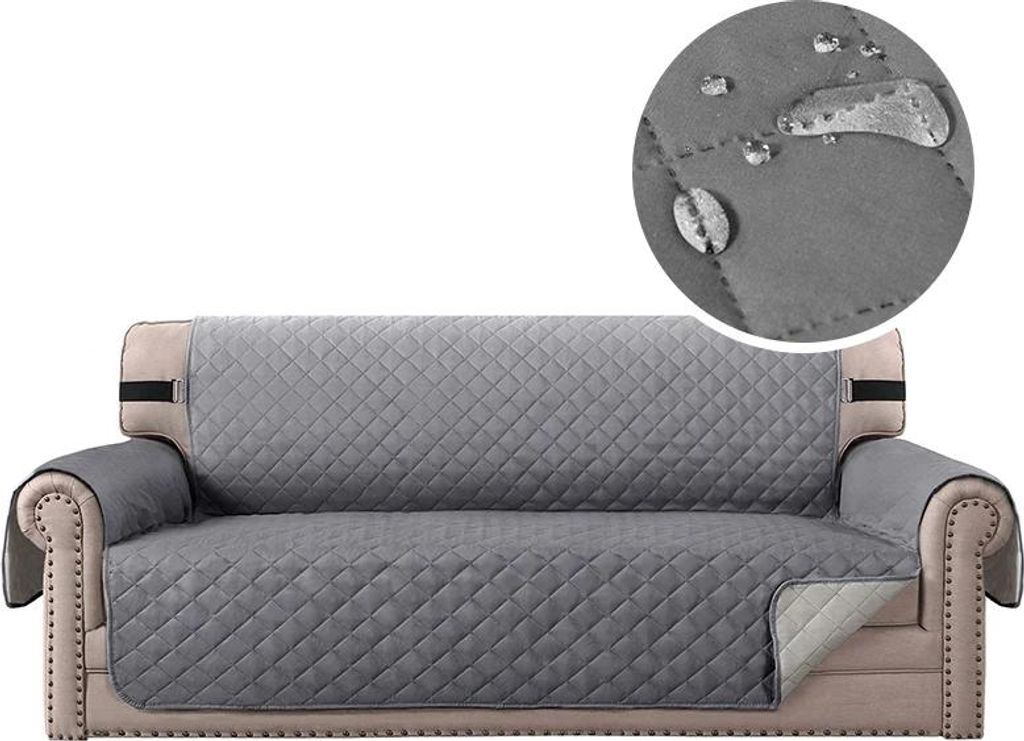 Sofaschoner / Sofaüberwurf für 4-Sitzer Sofa 198 cm – Grau, gestepptes Design