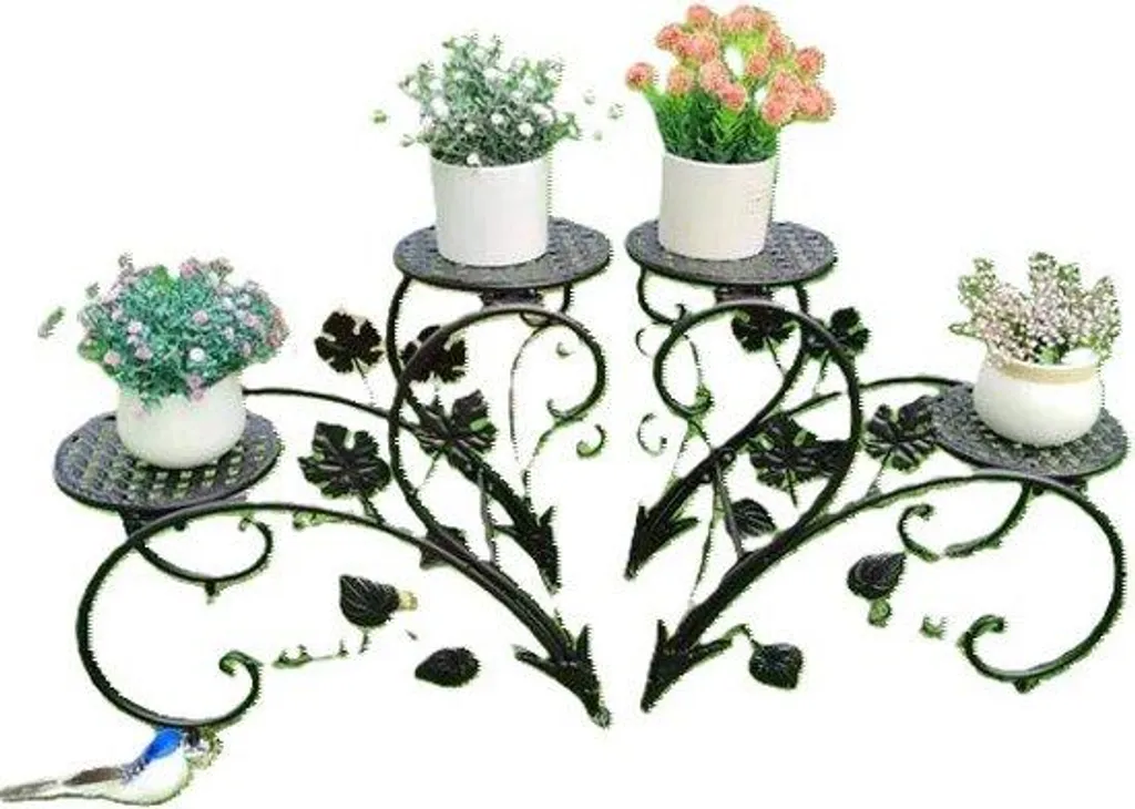 Étagère porte-plante 2 niveaux en métal noir - Support fleurs intérieur