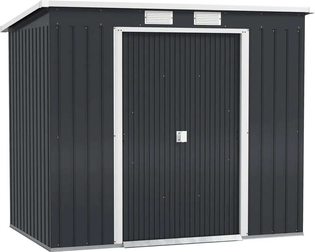 Rangement Outils de Jardin 2,77 m² Abri Métal Gris avec Kit de Fondation