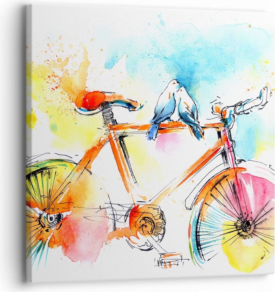 Bild auf Leinwand - Leinwandbild - Fahrrad Vögel Taube Reinheit - 30x30cm - Wand Bild - Wanddeko - Leinwanddruck - Bilder - Kunstdruck - Wanddekor...