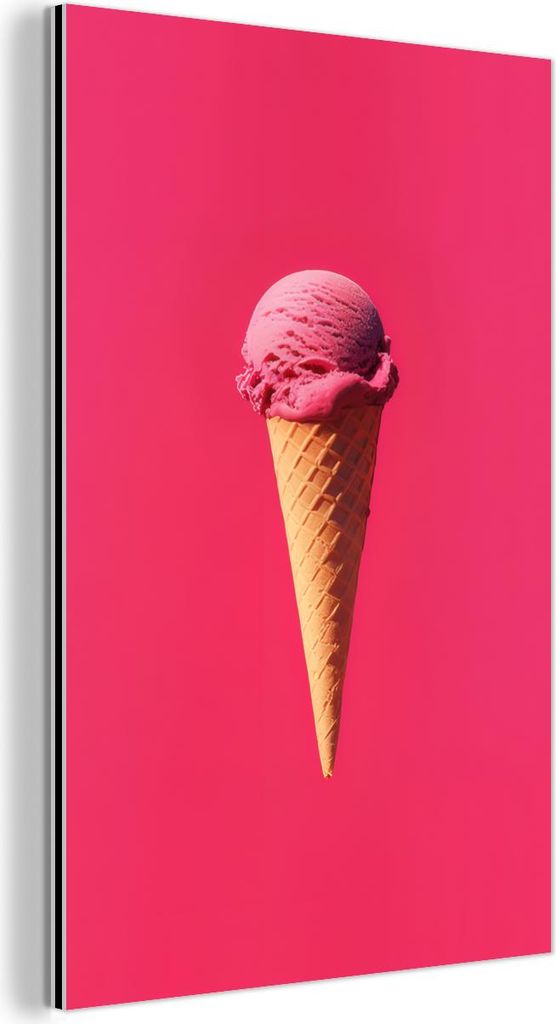 MuchoWow Wanddekoration Metall Metallbild Wandkunst 100x150 cm Schaufel Eiscreme - Rosa - Horn MuchoWow Aluminium Gemälde - Bild