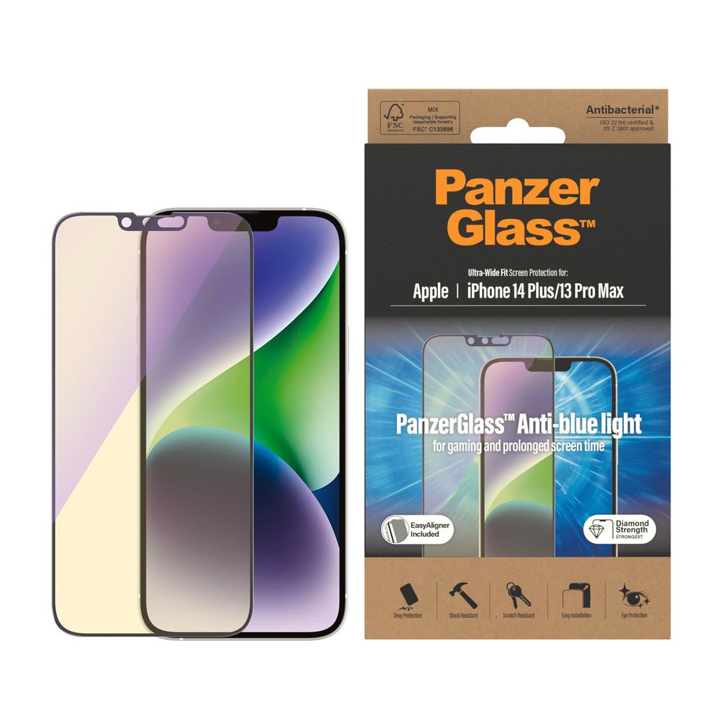 PanzerGlass - Bildschirmschutz für Handy - ultrabreite Passform - Glas - Rahmenfarbe schwarz - für Apple iPhone 13 Pro Max, 14 Plus