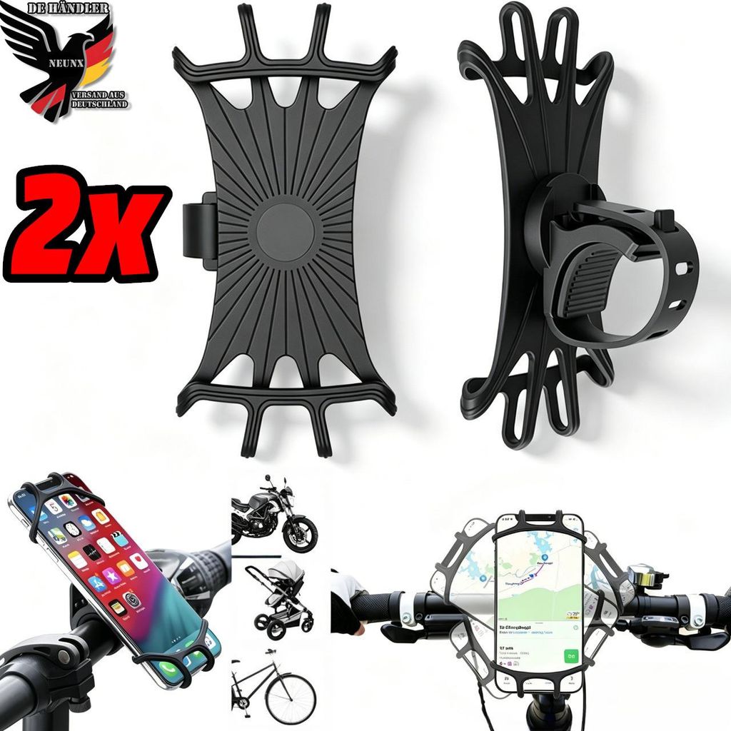 2x Handyhalterung Fahrrad Universal Handyhalterung Motorrad Produktbild 