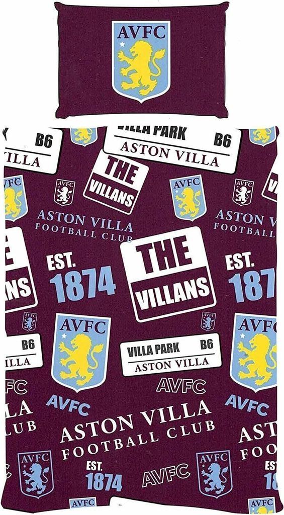 Aston Villa FC - Patchwork - Bettwäsche-Set BS2755 (Einzelbett) (Burgunderrot/Gelb/Weiß)