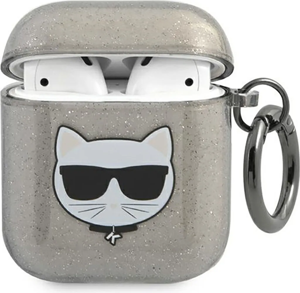 Karl Lagerfeld Case AirPods 1/2 Choupette Nero Glitter Idea Regalo