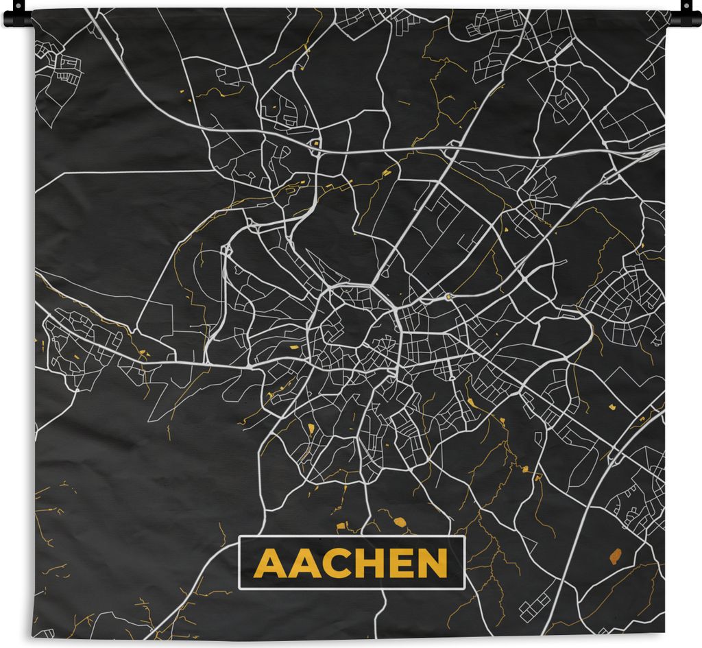MuchoWow Wandteppich Wandbehang Aachen - Gold - Stadtplan - Karte - Deutschland 90x90 cm Tapisserie Dekoration Wandtuch - Wandaufhänger