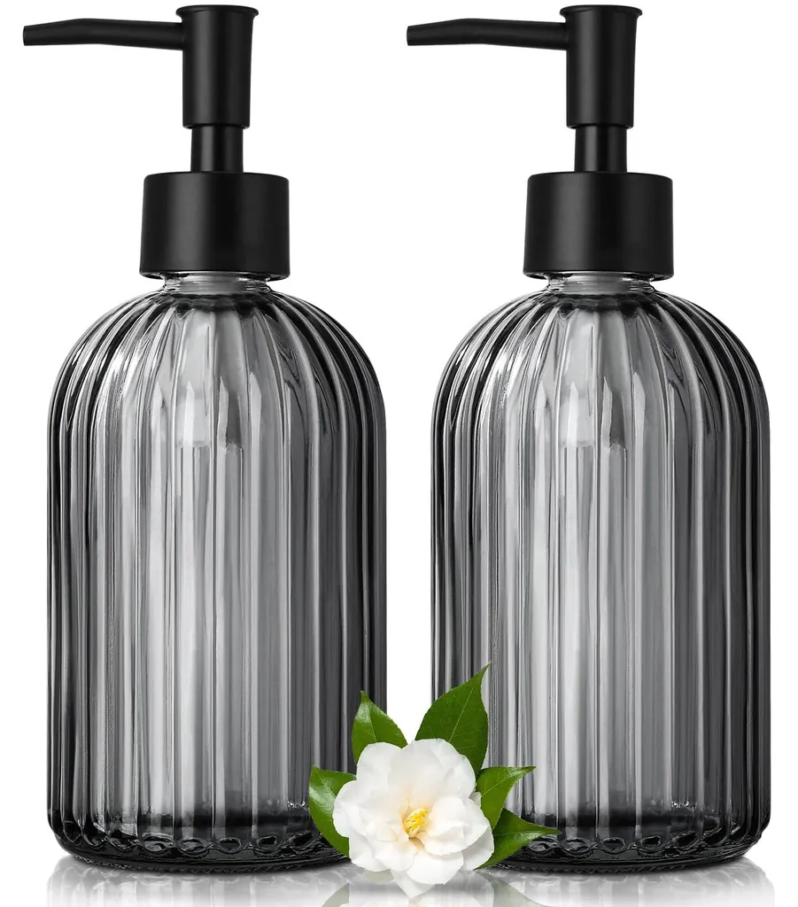 Distributeur de savon en verre noir 425ml - Lot de 2 flacons à pompe