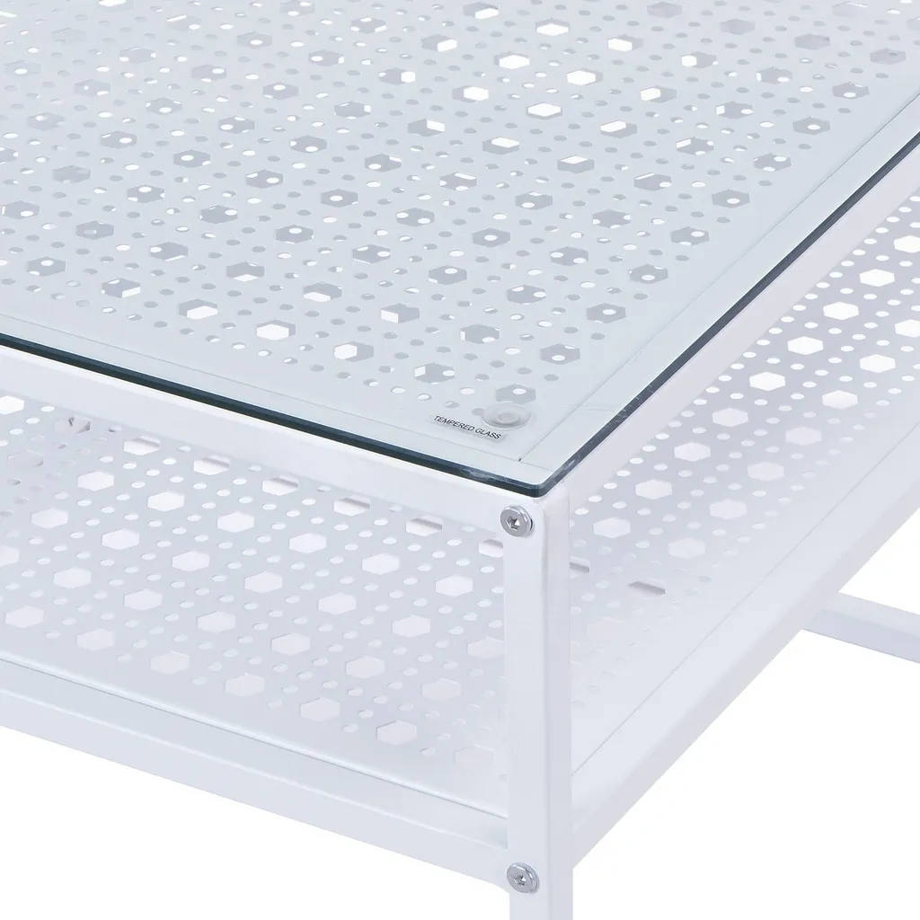 Table basse moderne en verre et métal blanc avec double plateau 60 cm - 5