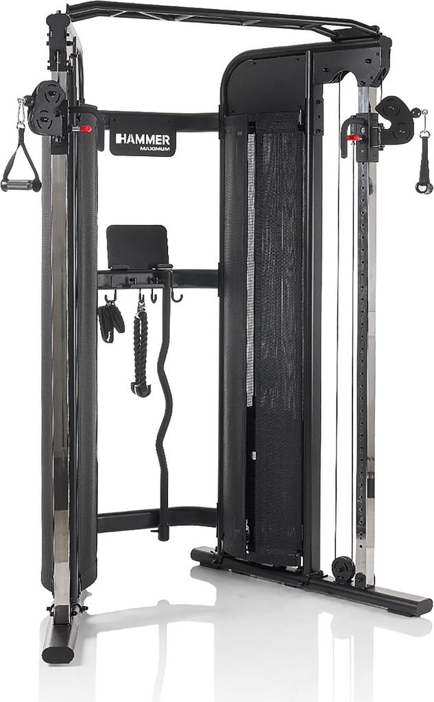HAMMER Kraftstation Autark 8.0, Fitnessstation für zu Hause, Fitness-Tower mit Doppel-Seilzugsystem, 2 x 80 kg Gewichtsblöcke, Home Gym Sport Gerät
