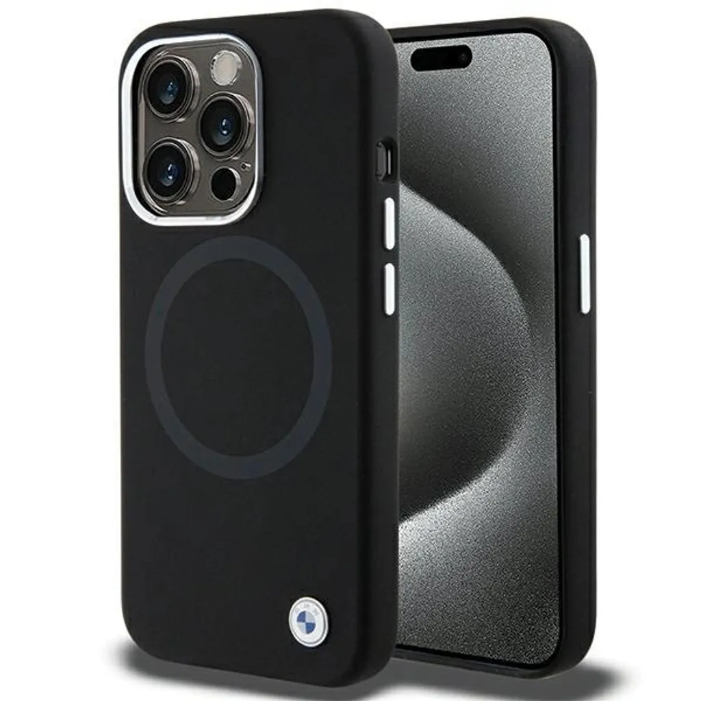 Cover BMW iPhone 15 Pro Max MagSafe Silicone Nero Serie Signature