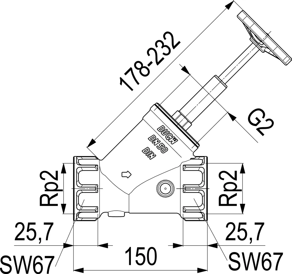 Vanne JS DN50 IG 2" sans raccord intermédiaire, passage direct DVGW - 2