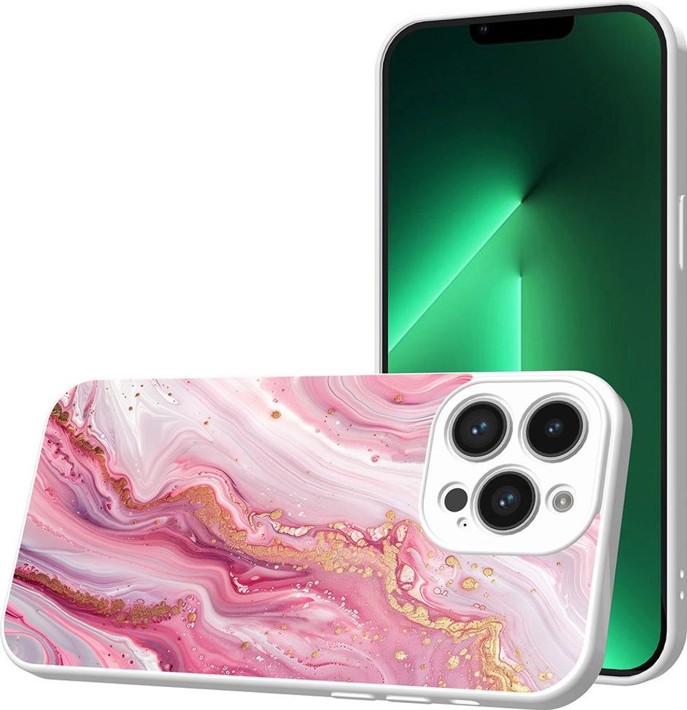 Smartphonica Handyhülle Geeignet für iPhone 13 Pro Max mit Pink Marble Druck - TPU Back Cover Case Pink Marble Design - Weiß