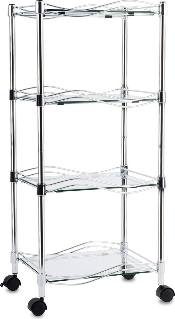 Glasregal Luna 4 Ebenen mit Rollen 40 x 30 x 89 cm