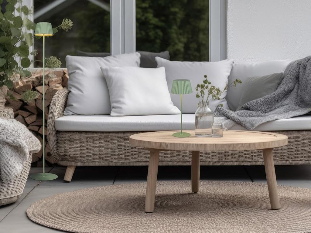 SET: Dimmbare Outdoor Akku Stehlampe 123cm klein & Tischlampe kabellos 39cm Grün