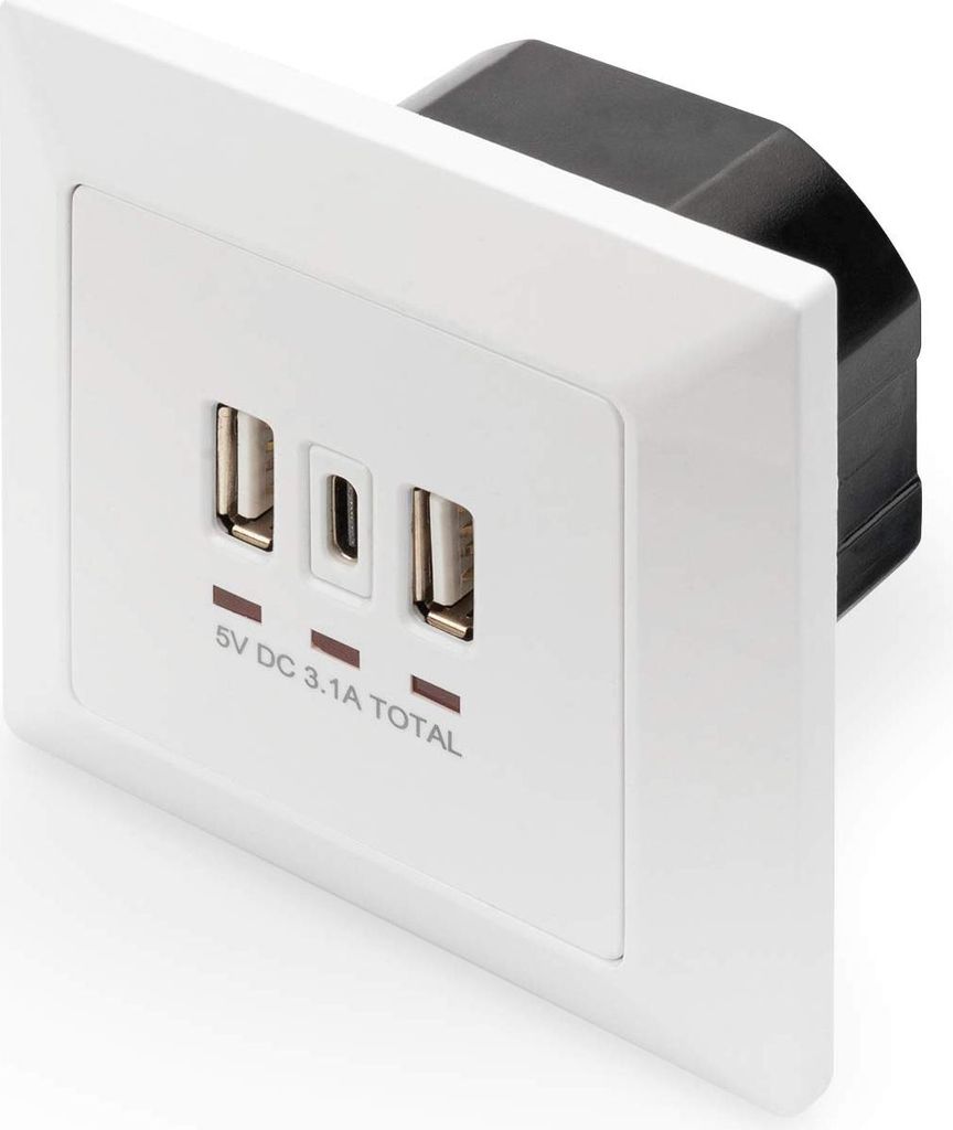 DIGITUS Unterputz Ladedose USB 2x USB A 1x USB Type-C, weiss