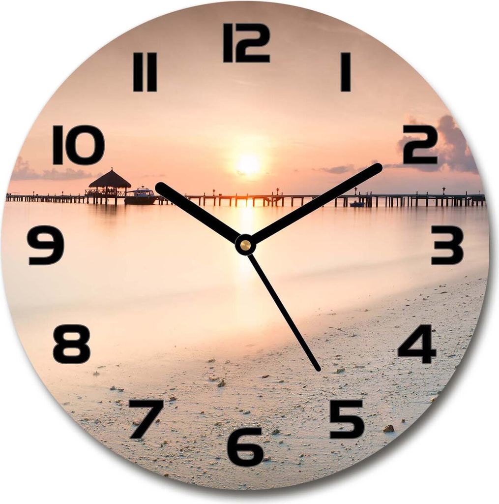 Wanduhr aus Glas 30fi Glasbild Glasuhr Gehärtetes Glas - schwarze-zeiger - Maldives beach