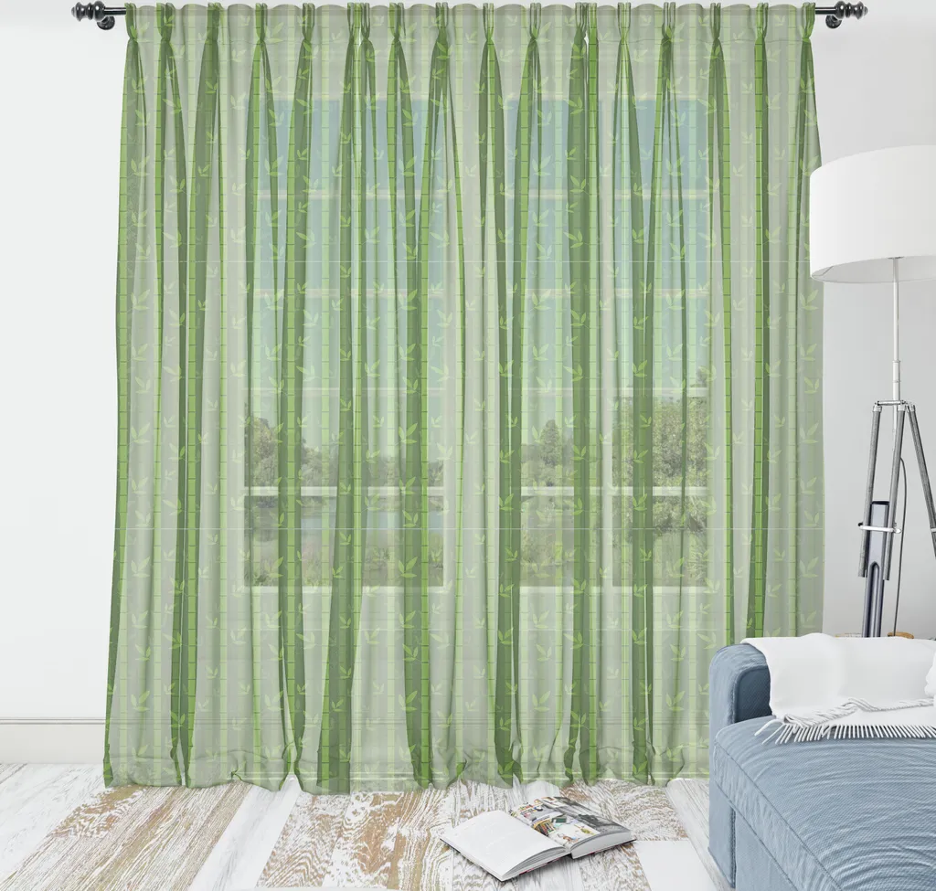 Tapisserie Satin Soyeux Motif Bambou Monochrome Vert Olive 135x274 cm