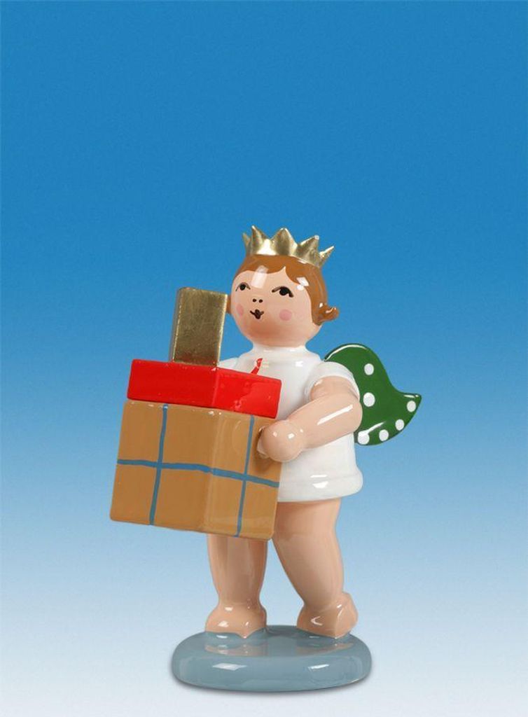 Holzfigur Engel mit Paketen ohne Krone Höhe 6cm NEU