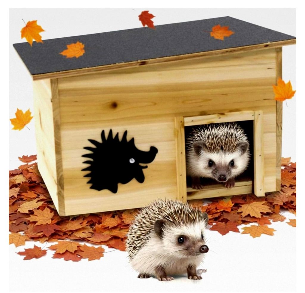 Winterfestes Igelhaus mit Boden 40 x 32 x 24 cm, Bausatz für Igelhaus, Futterhaus und Schlafhaus für Igel, Igelhaus mit Labyrinth-Eingang