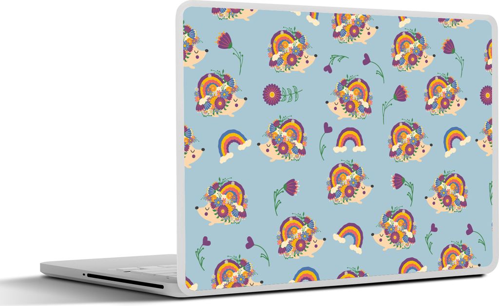 MuchoWow Laptop Aufkleber Sticker Cover Igel - Regenbogen - Blumen - Muster - Kinder 30x22 cm - Laptop-Sticker