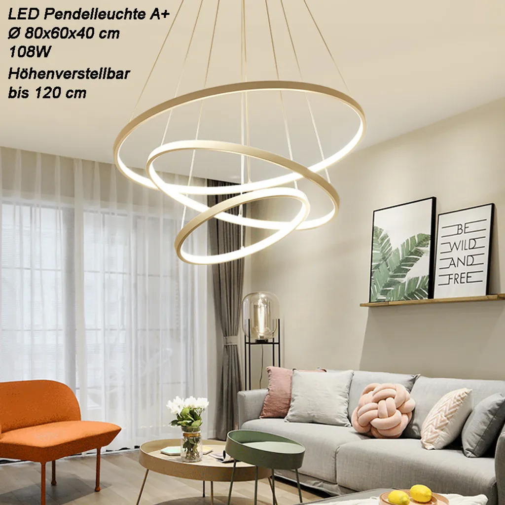 Lampada Sospensione LED 3 Anelli 108W Nera Dimmerabile 80cm Telecomando - 9