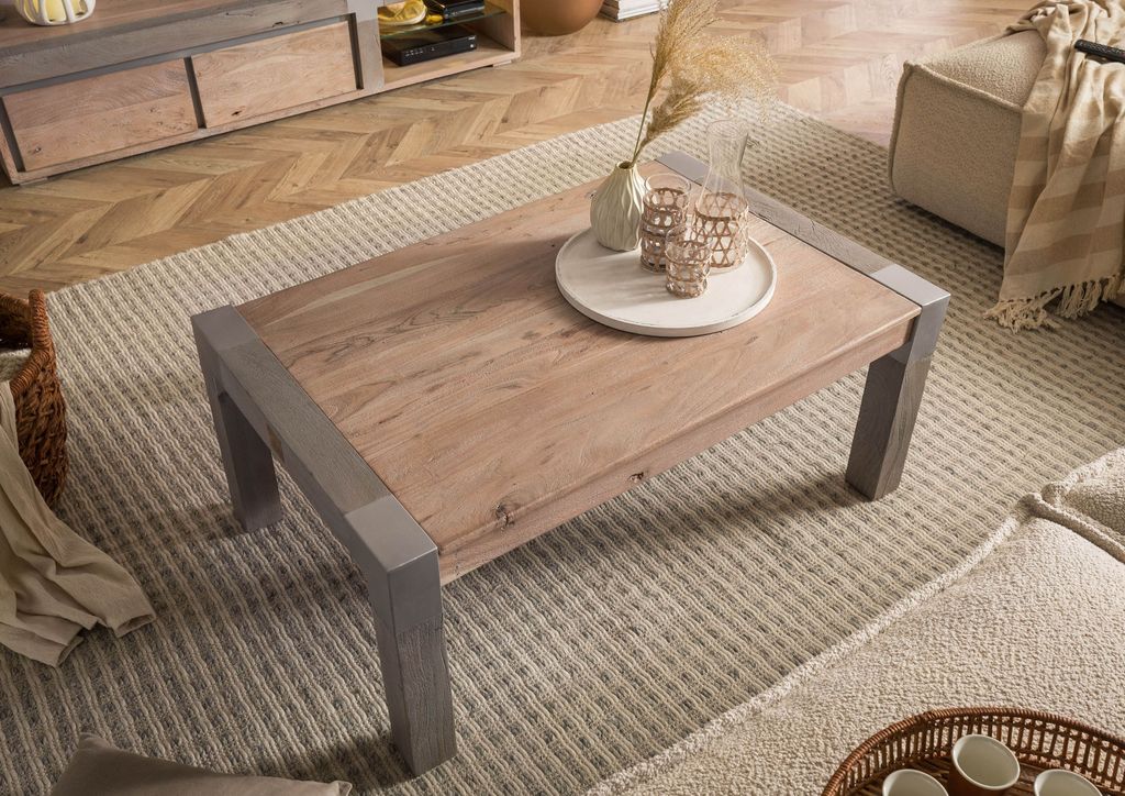 MASSIVMOEBEL24 Couchtisch Akazie 110x70x45 beige lackiert Amsterdam #118