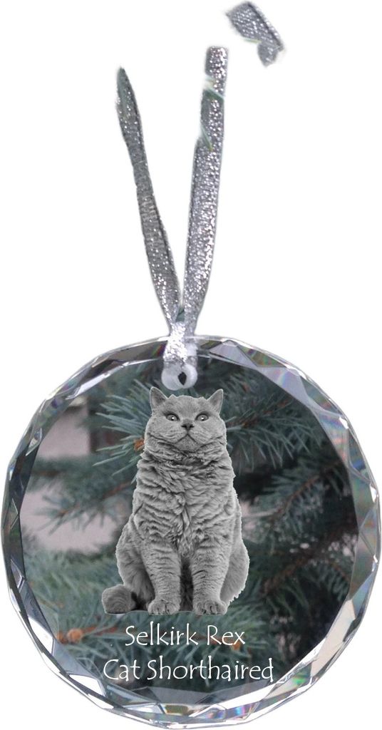 Selkirk Rex Katze Kurzhaar - Kristallkugel mit Foto, Katzenfoto im Kristall, personalisierter Weihnachtsbaumanhänger von Art-Dog.