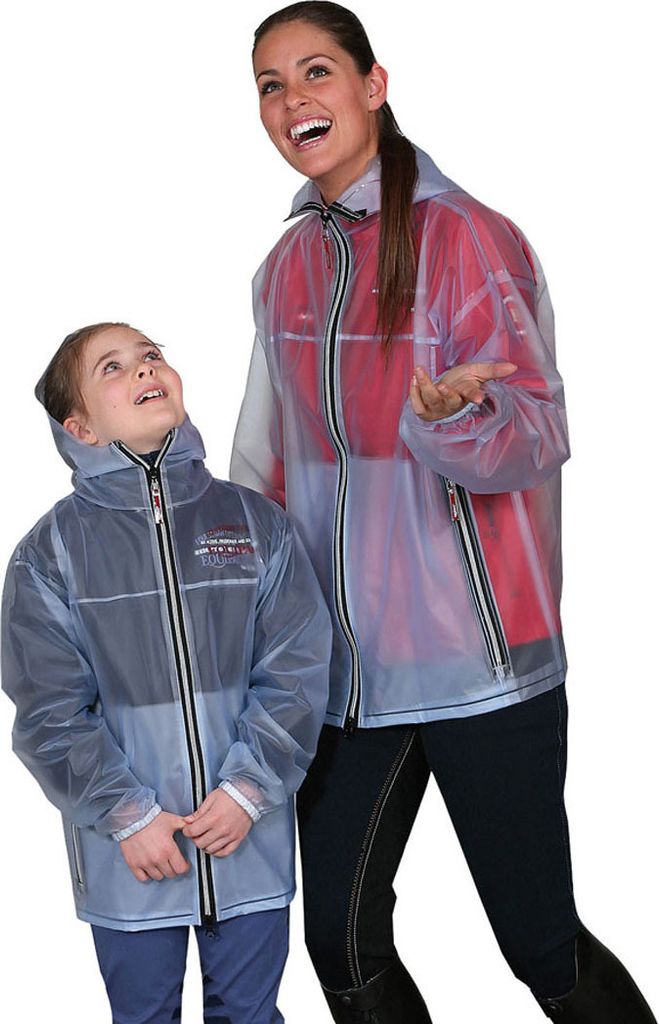 Regenjacke Shelly transparent für Damen und Kinder Jacke Reitjacke, Größe:140