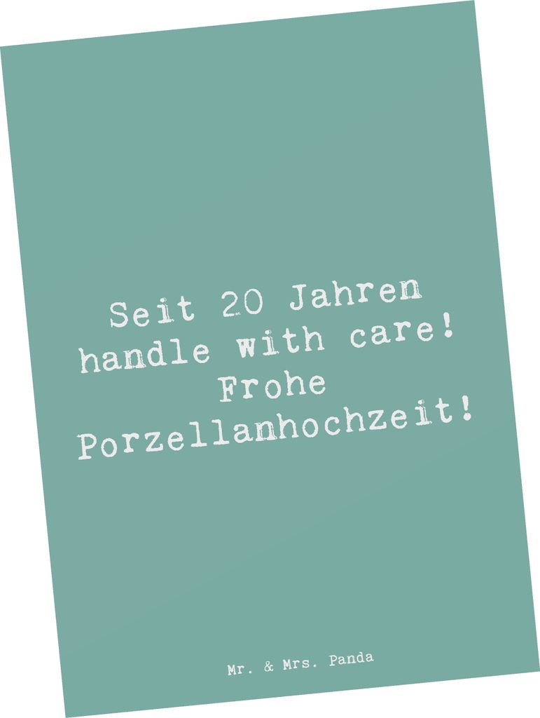 Mr. & Mrs. Panda Postkarte Spruch 20. Hochzeitstag Porzellanhochzeit - Meeresbrise - Geschenk, Symbolik, Heiraten, Heirat, bildkarte, Grußkarte, f...