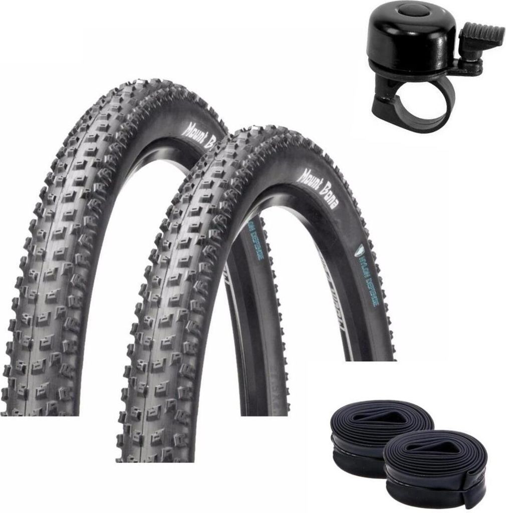 2 x Faltreifen Arisun Mount Bona ND MTB Fahrradreifen 54-584 - 27,5 x 2,25" + 2 passende SV Schläuche inkl. Fahrradklingel