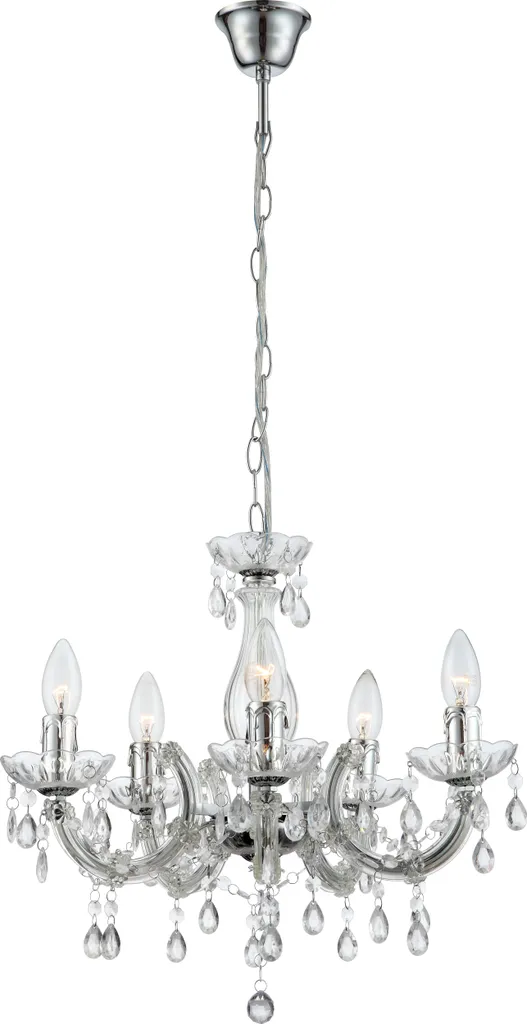 Plafonnier lustre 5 lumières en chrome brillant pour salon et séjour