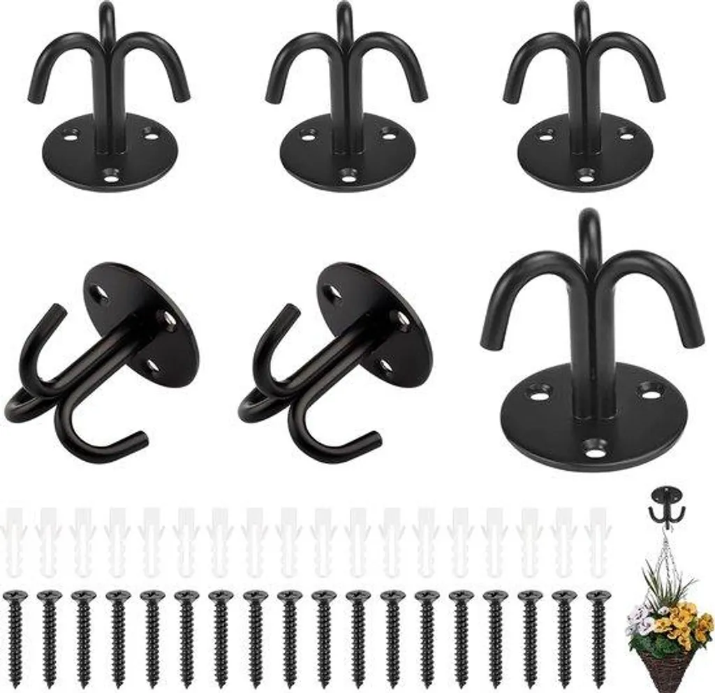 Crochet de Plafond Anti-Chute Noir Lot de 6 pour Fixation Charge Lourde