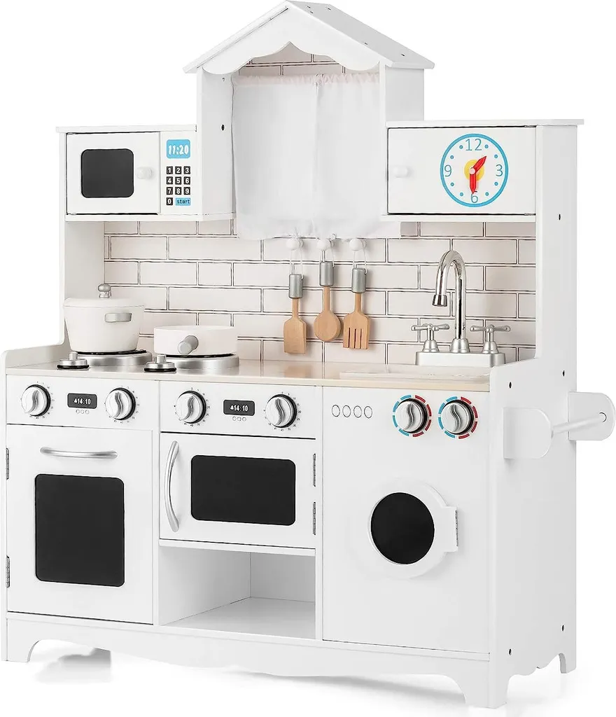 Cuisine jouet en bois pour enfant de 3 ans avec micro-ondes et machine