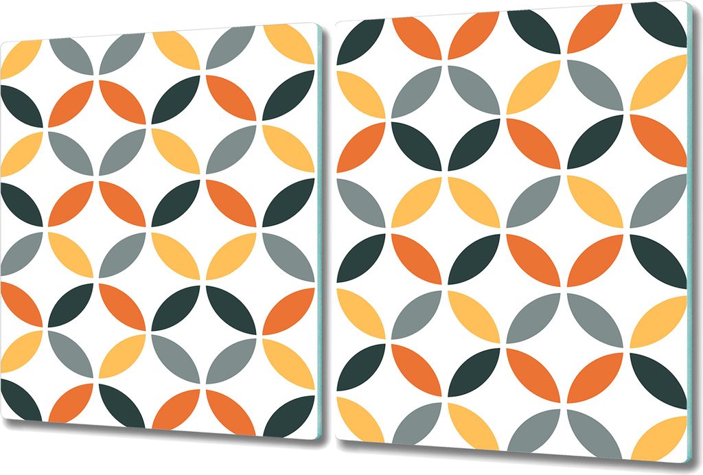 Glas-Herdabdeckplatte Glaskeramikkochfeld-Abdeckung Spritzschutz - 2x 40x52 cm - Orange Geometrische
