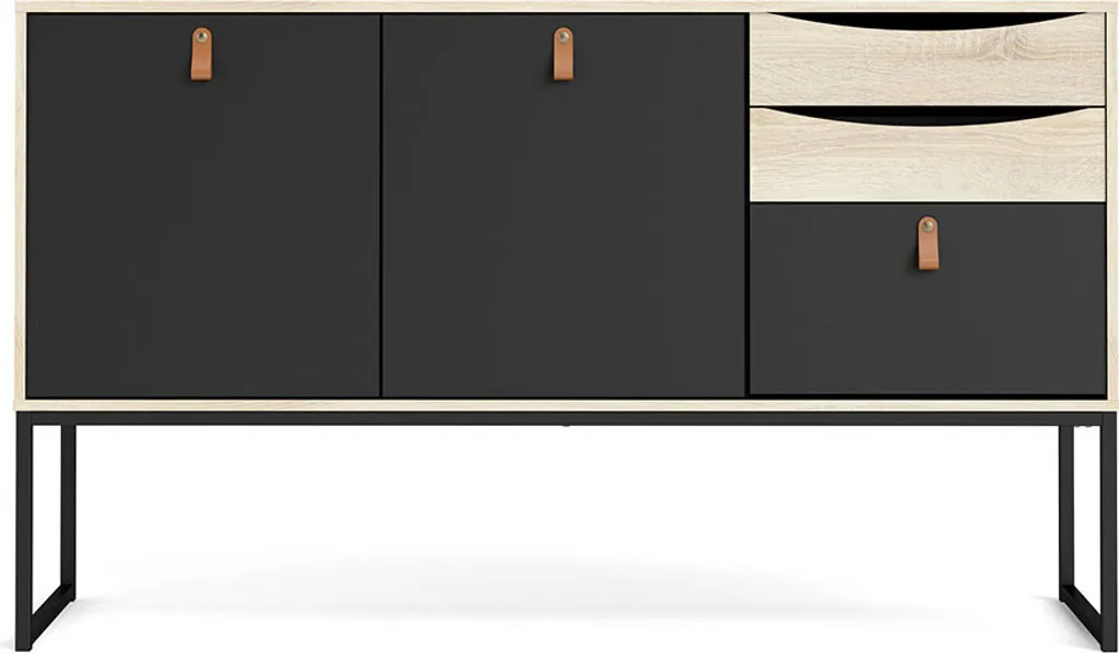 Buffet Sady 2 portes et 3 tiroirs noir mat et chêne - L150 x H80 cm