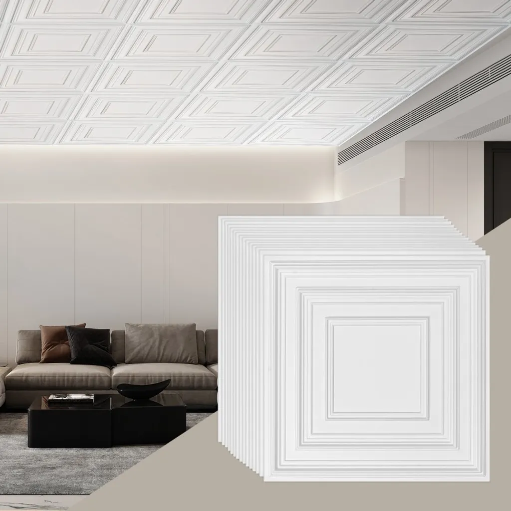 Dalles Plafond Intérieur PVC Blanc 605mm - Idéal Rénovation Salon Bureau