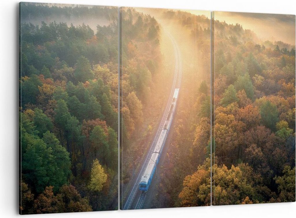 Bild auf Leinwand - Leinwandbild - 3 Teile - Bahn Herbst So - 105x70cm - Wand Bild - Wanddeko - Wandbilder - Leinwanddruck - Bilder - Wanddekoratio...