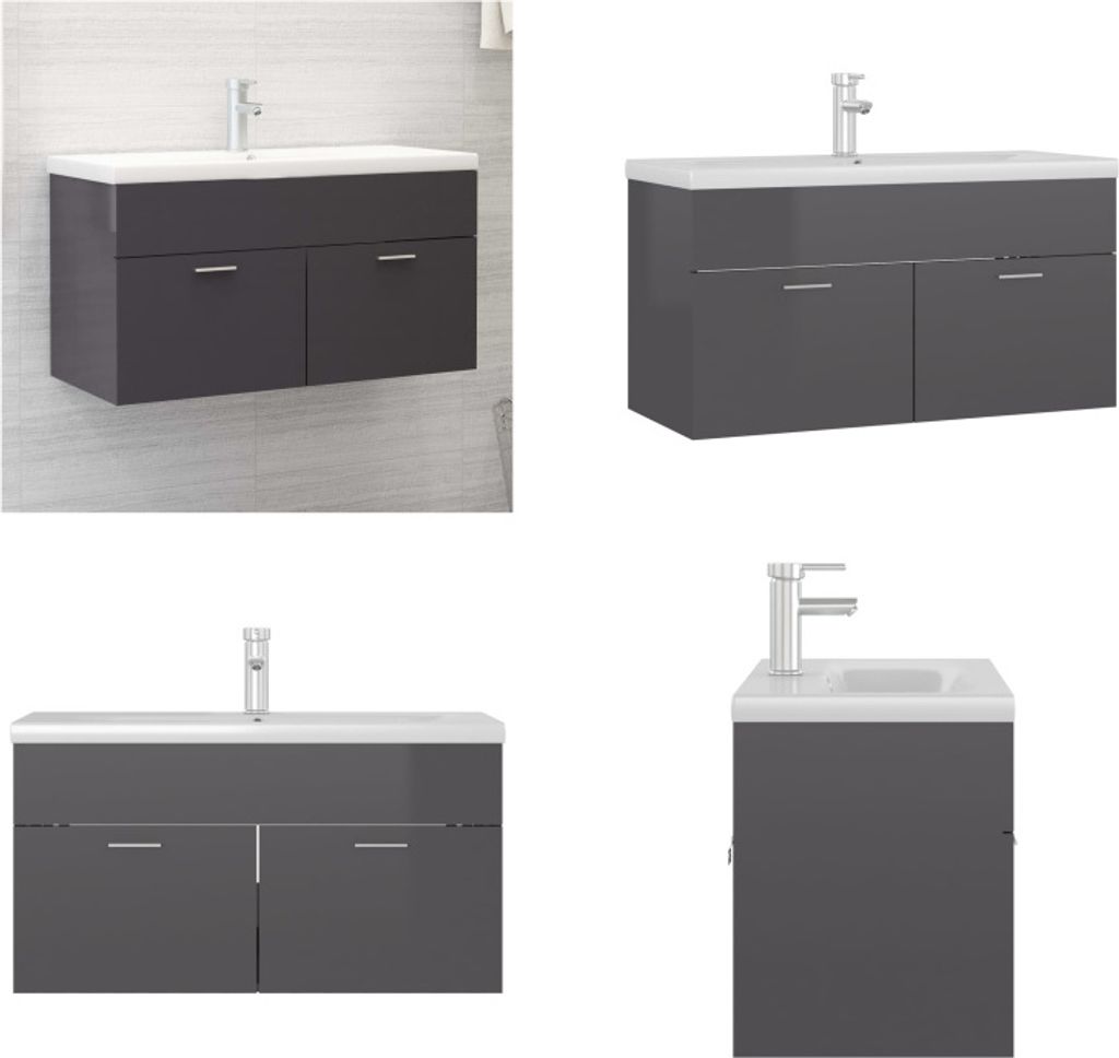vidaXL Waschbeckenunterschrank mit Einbaubecken Hochglanz Grau - Waschbeckenunterschrank Mit Waschbecken - Waschbeckenunterschränke Mit Waschbecke...