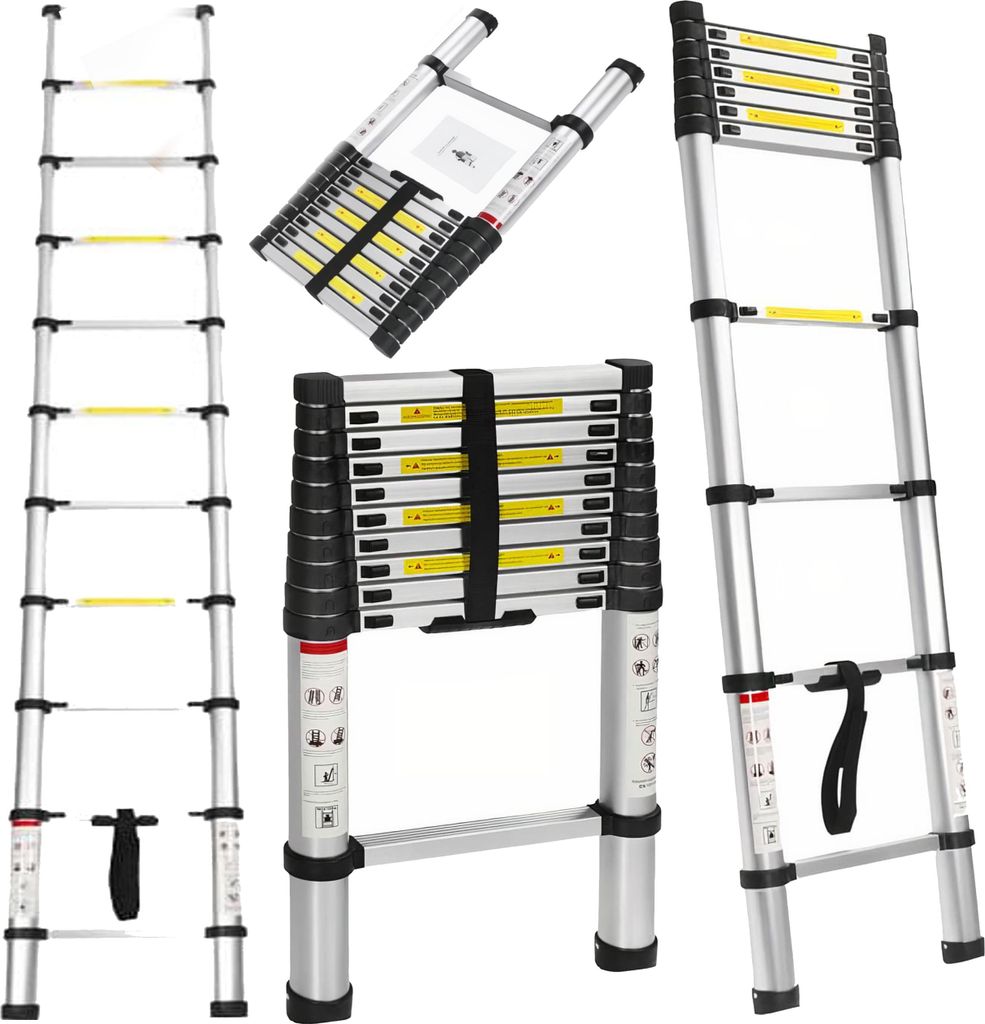 KRAFT&DELE | Teleskopleiter, Teleskop Klappleiter, 10 Stufen, 3,2m leicht, 150kg, Multifunktionsleite