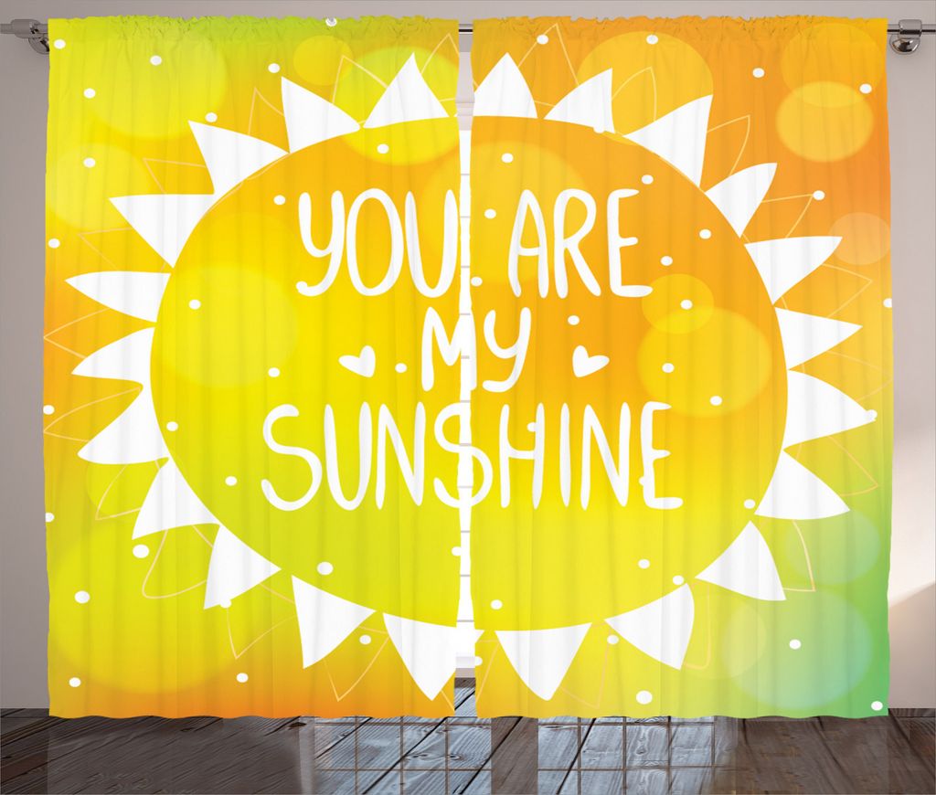 ABAKUHAUS Gelb Rustikaler Gardine, Sun Love Kunst, Schlafzimmer Kräuselband Vorhang mit Schlaufen und Haken, 280 x 245 cm, Gelb