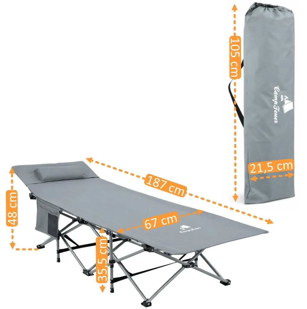 Lit de camping 150 kg structure acier 187x67x48 cm oreiller confortable - 3