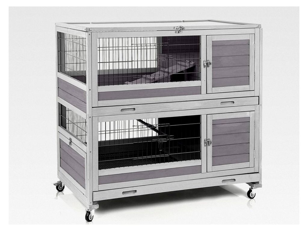 Zweistöckiger Meerschweinchenkäfig mit Rädern, Kaninchenhütte für Innen und Außen, 6 Zugangstüren, 2 herausziehbare Schalen, abnehmbarer Mas...
