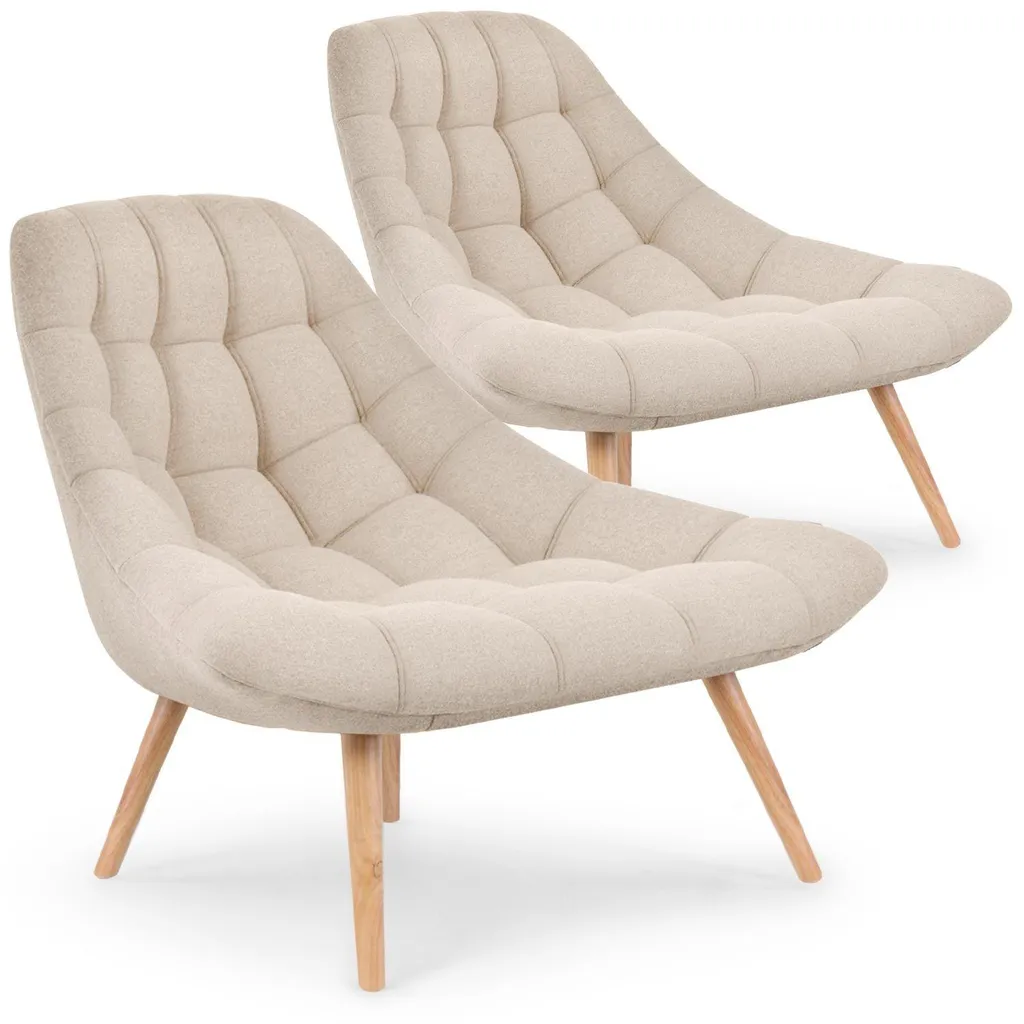 Fauteuil Danios beige en tissu : lot de 2 assises robustes et stables