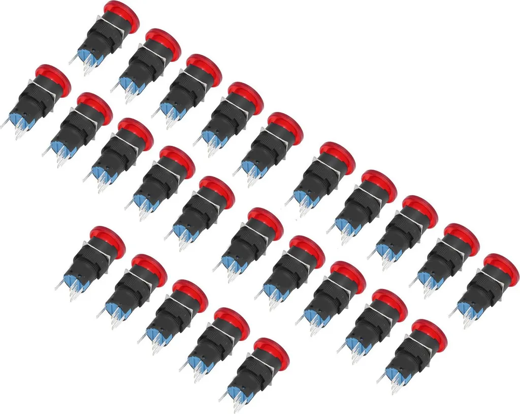 Bouton à tête champignon 16mm avec éclairage LED 24V - Pack de 25 pcs - 10