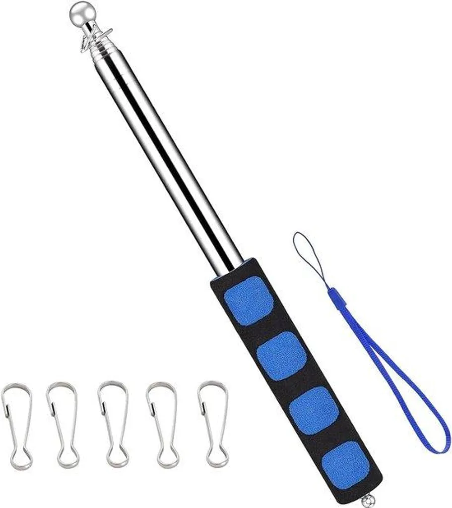 Mât de drapeau télescopique 160 cm en acier inox bleu pour signalisation